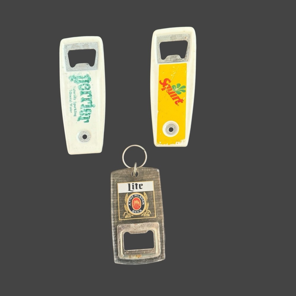 Vintage Advertising Bottle Opener Lot Miller Lite Perrier Squirt Retro Barware